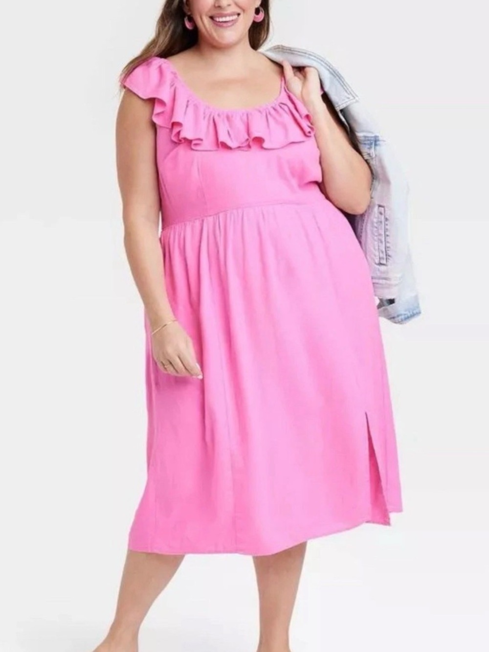Viv&Ava 3X Plus-Size Pink Ruffle-Trim Midi Skirt with Side Slit NWOT - Picture 2 of 3